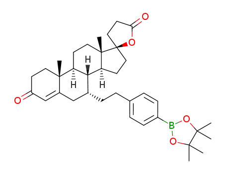 Molecular Structure of 1430413-16-3 ((+)-7α-(4-(4,4,5,5-tetramethyl-1,3,2-dioxaborolan-2-yl)phenethyl)-17-hydroxy-3-oxo-17α-pregn-4-ene-21-carboxylic acid γ-lactone)