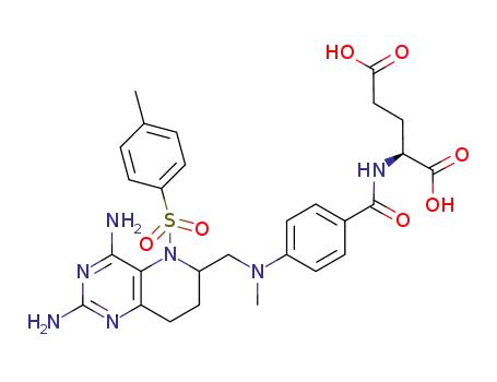 Molecular Structure of 1416159-63-1 (N-[4-[2-(2,4-diamino-5-tosyl-5,6,7,8-tetrahydropyrido[3,2-d]pyrimidin-6-ylmethyl) methylamino]benzoyl]-L-glutamatic acid)