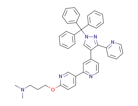 Molecular Structure of 1333492-69-5 (N,N-dimethyl-3-((4-(3-(pyridin-2-yl)-1-trityl-1H-pyrazol-4-yl)-[2,3'-bipyridin]-6'-yl)-oxy)propan-1-amine)