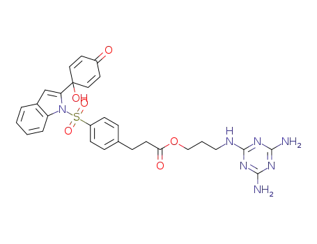 3-((4,6-diamino-1,3,5-triazin-2-yl)amino)propyl 3-(4-((2-(1-hydroxy-4-oxocyclohexa-2,5-dien-1-yl)-1H-indol-1-yl)sulfonyl)phenyl)propanoate