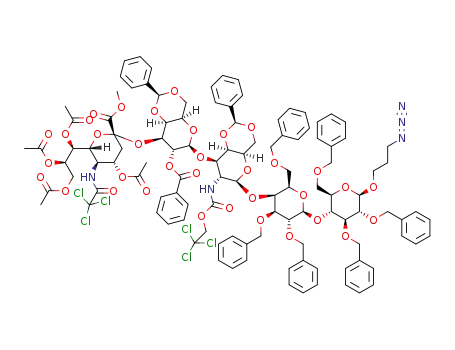 3-azidopropyl (methyl 5-trichloroacetamido-4,7,8,9-tetra-O-acetyl-3,5-dideoxy-D-glycero-α-D-galacto-2-nonulopyranosylonate)-(2→3)-2-O-benzoyl-4,6-O-benzylidene-β-D-galactopyranosyl-(1→3)-4,6-O-benzylidene-2-(2,2,2-trichloroethoxycarbonylamino)-2-deoxy-1-thio-β-D-galactopyranosyl-(1→4)-2,3,6-tri-Obenzyl-β-D-galactopyranosyl-(1→4)-2,3,6-tri-O-benzyl-β-D-glucopyranoside