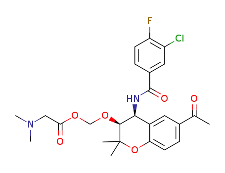 Molecular Structure of 1532591-72-2 ({[(3S,4S)-6-acetyl-4-[(3-chloro-4-fluorobenzene)amido]-2,2-dimethyl-3,4-dihydro-2H-1-benzopyran-3-yl]oxy}methyl 2-(dimethylamino)acetate)