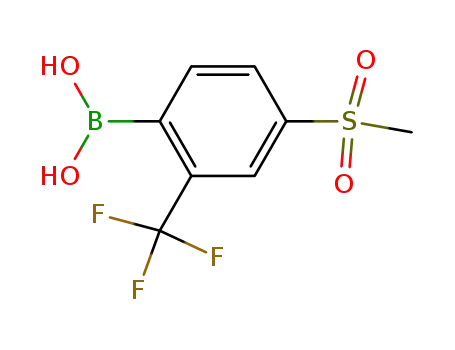 Molecular Structure of 1072946-16-7 ((4-(Methylsulfonyl)-2-(trifluoromethyl)-phenyl)boronic acid)