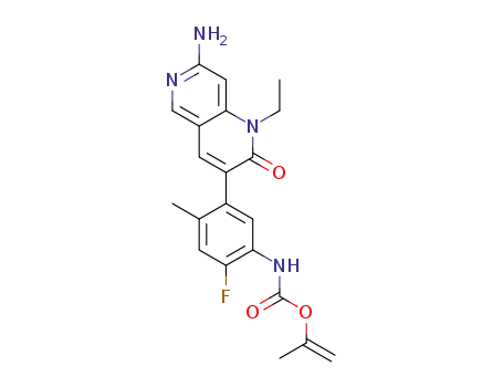 Molecular Structure of 1442474-13-6 (prop-1-en-2-yl (5-(7-amino-1-ethyl-2-oxo-1,2-dihydro-1,6-naphthyridin-3-yl)-2-fluoro-4-methylphenyl)carbamate)