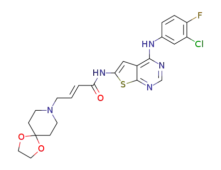 Molecular Structure of 1595286-04-6 ((E)-N-(4-((3-chloro-4-fluorophenyl)amino)thieno[2,3-d]pyrimidin-6-yl)-4-(1,4-dioxa-8-azaspiro[4.5]decan-8-yl)but-2-enamide)