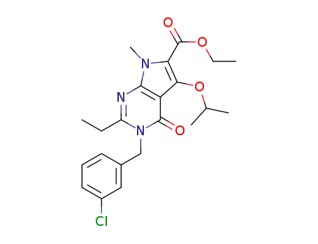 Molecular Structure of 1269118-94-6 (ethyl 3-(3-chlorobenzyl)-2-ethyl-7-methyl-5-(1-methylethoxy)-4-oxo-4,7-dihydro-3H-pyrrolo[2,3-d]pyrimidine-6-carboxylate)