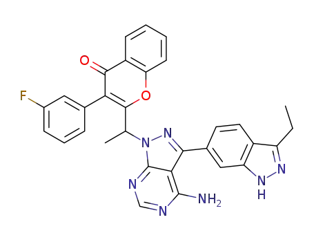 2-(1-(4-amino-3-(3-ethyl-1H-indazol-6-yl)-1H-pyrazolo[3,4-d]pyrimidin-1-yl)ethyl)-3-(3-fluorophenyl)-4H-chromen-4-one