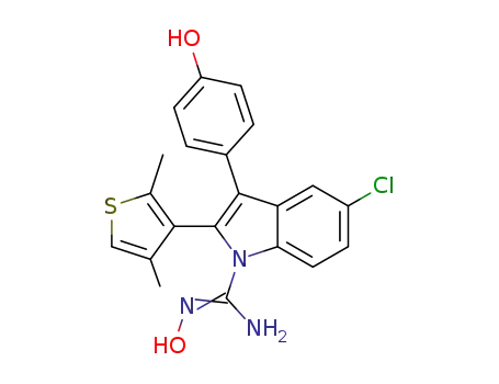 5-chloro-2-(2,4-dimethylthiophen-3-yl)-N'-hydroxy-3-(4-hydroxyphenyl)-1H-indole-1-carboximidamide