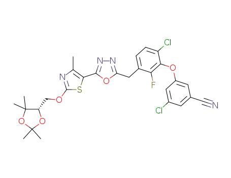 3-chloro-5-{[6-chloro-2-fluoro-3-({5-[4-methyl-2-({[(4S)-2,2,5,5-tetramethyl-1,3-dioxolan-4-yl]methyl}oxy)-1,3-thiazol-5-yl]-1,3,4-oxadiazol-2-yl}methyl)phenyl]oxy}benzonitrile