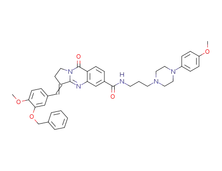 Molecular Structure of 930073-44-2 (3-[(3-phenylmethyloxy-4-methoxy)benzylidene]pyrrolo[2,1-b]quinazoline-1,2,3,9-tetrahydro-9-oxo-N-[3-[1-(4-methoxyphenyl)-piperazinyl-4]propyl]-6-carboxamide)