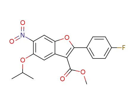 Molecular Structure of 1331942-88-1 (methyl 2-(4-fluorophenyl)-5-[(1-methylethyl)oxy]-6-nitro-1-benzofuran-3-carboxylate)