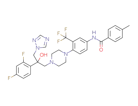 Molecular Structure of 1312711-34-4 (N-(4-(4-[2-(2,4-difluorophenyl)-2-hydroxy-3-(1H-1,2,4-triazol-1-yl)-propyl]-piperazin-1-yl)-3-(trifluoromethyl)-phenyl)-4-methylbenzamide)