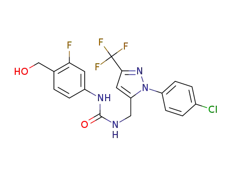 Molecular Structure of 1402581-33-2 (1-[[2-(4-chlorophenyl)-5-(trifluoromethyl)-2H-pyrazol-3-yl]methyl]-3-[3-fluoro-4-(hydroxymethyl)phenyl]urea)