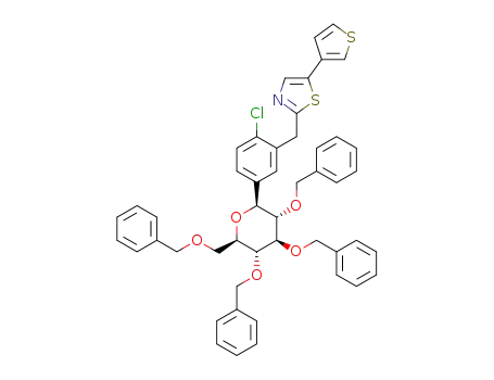 Molecular Structure of 1260242-52-1 (2-(2-chloro-5-((2S,3S,4R,5R,6R)-3,4,5-tris(benzyloxy)-6-(benzyloxymethyl)-tetrahydro-2H-pyran-2-yl)benzyl)-5-(thiophen-3-yl)thiazole)