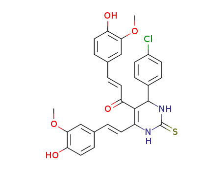 Molecular Structure of 1373886-17-9 (5-(4-hydroxy-3-methoxyphenylethylenecarbonyl)-6-(4-hydroxy-3-methoxyphenylethylene)-4-(4-chlorophenyl)-3,4-dihydropyrimidin-2(1H)-thione)