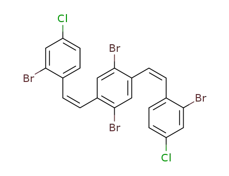 Molecular Structure of 1309453-77-7 (4,4'-[(1Z,1Z')-2,2'-(2,5-dibromo-1,4-phenylene)bis(ethene-2,1-diyl)]bis(3-bromo-1-chlorobenzene))