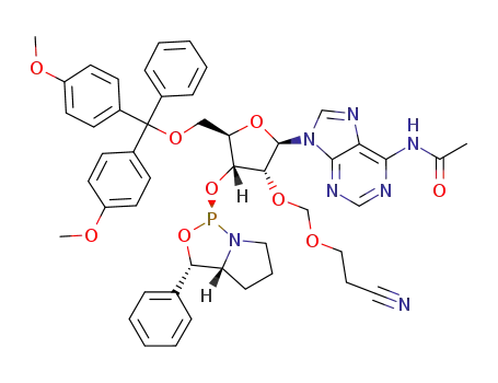 N<sup>6</sup>-acetyl-5′-O-(4,4′-dimethoxytrityl)-3′-O-[(2S,4R,5S)-5-phenyl-tetrahydro-1H,3H-pyrrolo[1,2-c]-1,3,2-oxazaphospholidin-2-yl]-2′-O-(2-cyanoethoxymethyl)adenosine