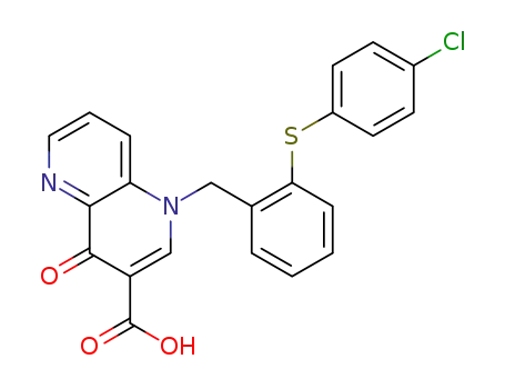 Molecular Structure of 1617540-14-3 (1-(2-(4-chlorophenylthio)benzyl)-4-oxo-1,4-dihydro-1,5-naphthyridine-3-carboxylic acid)
