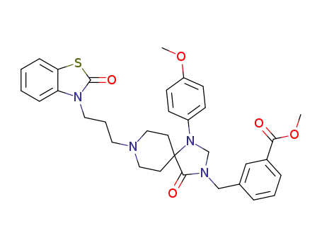 Molecular Structure of 1352949-36-0 (methyl 3-((1-(4-methoxyphenyl)-4-oxo-8-(3-(2-oxobenzo[d]thiazol-3(2H)-yl)propyl)-1,3,8-triazaspiro[4.5]decan-3-yl)methyl)benzoate)