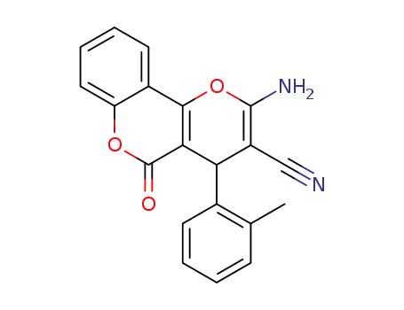 Molecular Structure of 326919-64-6 (2-amino-4,5-dihydro-4-(2-methylphenyl)-5-oxopyrano[3,2-c]chromene-3-carbonitrile)