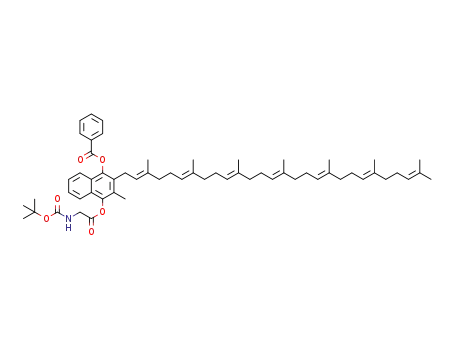 Molecular Structure of 1453189-05-3 (4-(((tert-butoxycarbonyl)glycyl)oxy)-2-((2E,6E,10E,14E,18E,22E)-3,7,11,15,19,23,27-heptamethyloctacosa-2,6,10,14,18,22,26-heptaen-1-yl)-3-methylnaphthalen-1-yl benzoate)