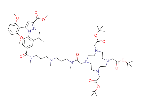 Molecular Structure of 1613265-58-9 (1-{4-[(3-{[3-(DOTA(tBu)<sub>3</sub>-methyl-amino)-propyl]-methyl-amino}-propyl)-methyl-carbamoyl]-2-isopropyl-phenyl}-5-(2,6-dimethoxy-phenyl)-1H-pyrazole-3-carboxylic acid methyl ester)