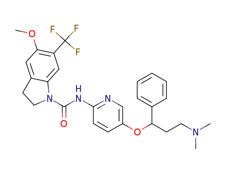 Molecular Structure of 1584112-51-5 (N-(5-(3-(dimethylamino)-1-phenylpropoxy)pyridin-2-yl)-5-methoxy-6-(trifluoromethyl)indoline-1-carboxamide)