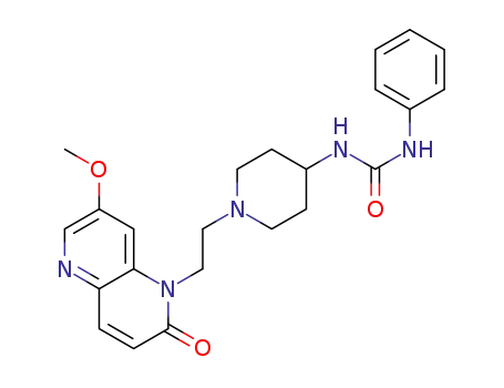 Molecular Structure of 1623153-79-6 (1-(1-(2-(7-methoxy-2-oxo-1,5-naphthyridin-1(2H)-yl)ethyl)piperidin-4-yl)-3-phenylurea)