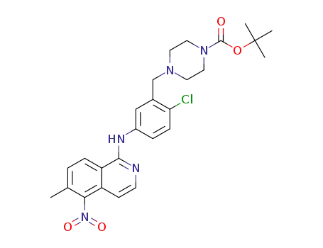 Molecular Structure of 1446113-47-8 (tert-butyl 4-(2-chloro-5-((6-methyl-5-nitroisoquinolin-1-yl)amino)benzyl)piperazine-1-carboxylate)