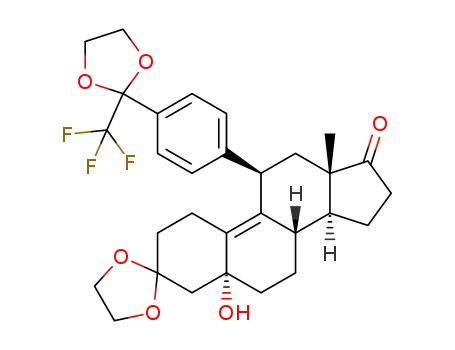 Molecular Structure of 1422259-26-4 (3,3-ethylenedioxy-5α-hydroxy-11β-{4'-[1',1'-(ethylenedioxy)-2'2'2'-trifluoroethyl]phenyl}-estr-9-en-17-one)