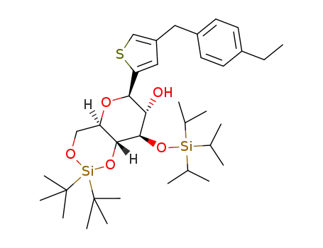Molecular Structure of 1547297-61-9 ((4aR,6S,7S,8R,8aR)-2,2-di-tert-butyl-6-[4-(4-ethylbenzyl)-2-thienyl]-8-[(triisopropylsilyl)oxy]hexahydropyrano[3,2-d]-[1,3,2] dioxasilin-7-ol)