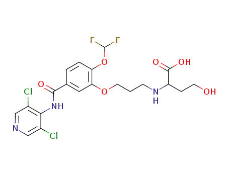 Molecular Structure of 1422361-69-0 (N-{3-[4-{[(2,6-dichlorophenyl)amino]carbonyl}-2-(difluoromethoxy)phenoxy]propyl}homoserine)