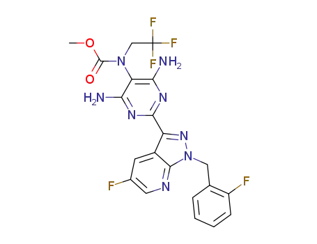 Molecular Structure of 1350653-22-3 (methyl {4,6-diamino-2-[5-fluoro-1-(2-fluorobenzyl)-1H-pyrazolo[3,4-b]pyridin-3-yl]pyrimidin-5-yl}(2,2,2-trifluoroethyl)carbamate)