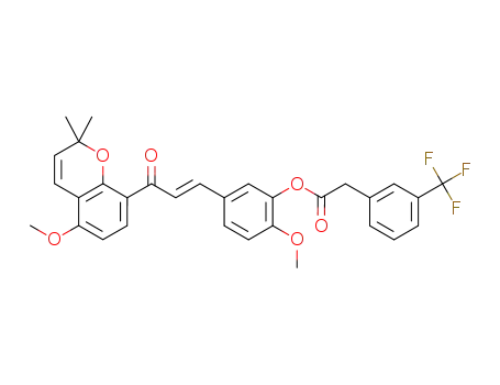 (E)-2-methoxy-5-(3-(5-methoxy-2,2-dimethyl-2H-chromen-8-yl)-3-oxoprop-1-en-1-yl)phenyl 2-(3-(trifluoromethyl)phenyl)acetate