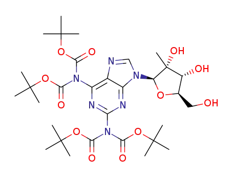 di-tert-butyl (9-((2R,3R,4R,5R)-3,4-dihydroxy-5-(hydroxymethyl)-3-methyltetrahydrofuran-2-yl)-9H-purine-2,6-diyl)bis-(tert-butoxycarbonylcarbamate)