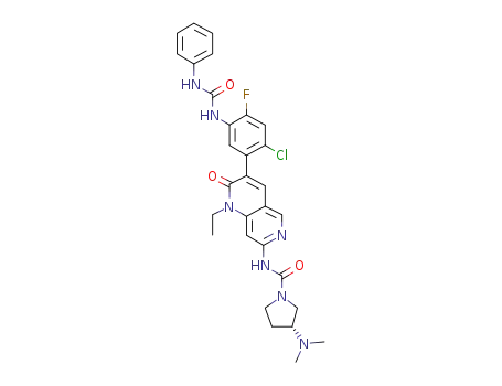 (R)-N-(3-(2-chloro-4-fluoro-5-(3-phenylureido)phenyl)-1-ethyl-2-oxo-1,2-dihydro-1,6-naphthyridin-7-yl)-3-(dimethylamino)pyrrolidine-1-carboxamide