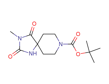 Molecular Structure of 187397-07-5 (1,3,8-Triazaspiro[4.5]decane-8-carboxylic acid, 3-methyl-2,4-dioxo-,
1,1-dimethylethyl ester)