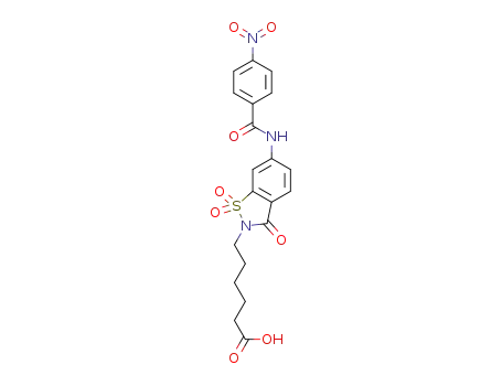 Molecular Structure of 1569314-70-0 (6-(6-(4-nitrobenzamido)-1,1-dioxido-3-oxobenzo[d]isothiazol-2(3H)-yl)hexanoic acid)