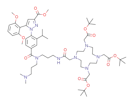 Molecular Structure of 1613265-62-5 (1-{4-[(3-DOTA(tBu)<sub>3</sub>-aminopropyl)-(3-dimethylaminopropyl)carbamoyl]-2-isopropylphenyl}-5-(2,6-dimethoxyphenyl)-1H-pyrazole-3-carboxylic acid methyl ester)