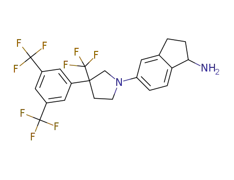 Molecular Structure of 1555862-60-6 (5-[3-[3,5-bis(trifluoromethyl)phenyl]-3-(trifluoromethyl)pyrrolidin-1-yl]indan-1-amine)