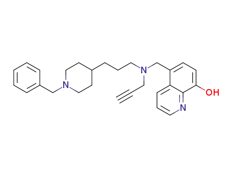 Molecular Structure of 1609078-41-2 (5-(((3-(1-benzylpiperidin-4-yl)propyl)(prop-2-ynyl)amino)methyl)quinolin-8-ol)