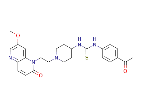 Molecular Structure of 1623153-72-9 (1-(4-acetylphenyl)-3-(1-(2-(7-methoxy-2-oxo-1,5-naphthyridin-1(2H)-yl)ethyl)piperidin-4-yl)thiourea)