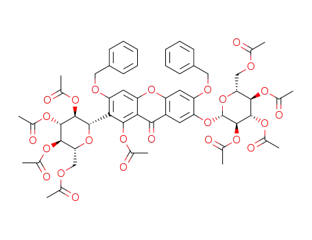 Molecular Structure of 1609192-29-1 (1-O-acetyl-2-C-(2,3,4,6-tetra-O-acetyl-β-D-glucopyranosyl)-3,6-di-O-benzyl-7-O-(2,3,4,6-tetra-O-acetyl-β-D-glucopyranosyl)xanthone)