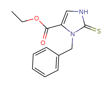 Molecular Structure of 91025-37-5 (1H-Imidazole-4-carboxylic acid, 1,2-dihydro-3-(phenylmethyl)-2-thioxo-,
ethyl ester)