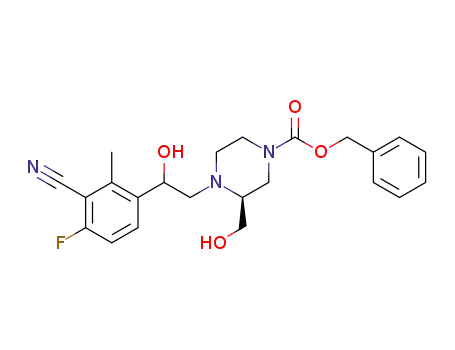 Molecular Structure of 1426071-28-4 ((3S)-benzyl 4-(2-(3-cyano-4-fluoro-2-methylphenyl)-2-hydroxyethyl)-3-(hydroxymethyl)piperazine-1-carboxylate)