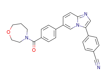 Molecular Structure of 1464151-34-5 (4-(6-(4-(1,4-oxazepane-4-yl)carbonyl)phenylimidazo[1,2-a]pyridin-3-yl)benzonitrile)