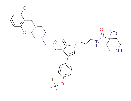 4-amino-N-(3-(5-((4-(2,6-dichlorobenzyl)piperazin-1-yl)methyl)-3-(4-(trifluoromethoxy)phenyl)-1H-indol-1-yl)propyl)piperidine-4-carboxamide