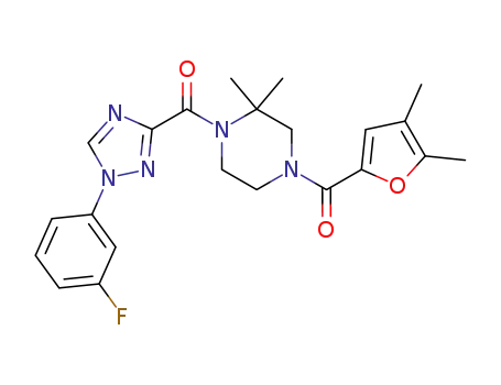 Molecular Structure of 1443757-50-3 ([4-(4,5-dimethyl-furan-2-carbonyl)-2,2-dimethyl-piperazin-1-yl]-[1-(3-fluoro-phenyl)-1H-[1,2,4]triazol-3-yl]-methanone)