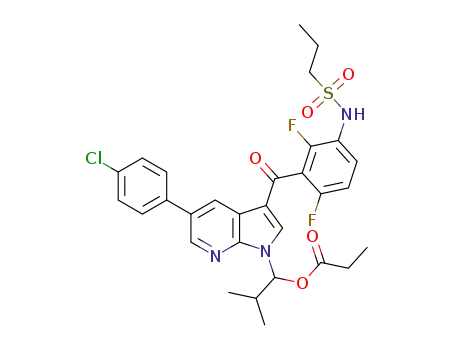 Molecular Structure of 1567346-91-1 (1-(5-(4-chlorophenyl)-3-(2,6-difluoro-3-(propylsulfonamido)benzoyl)-1H-pyrrolo[2,3-b]pyridin-1-yl)-2-methylpropyl propionate)
