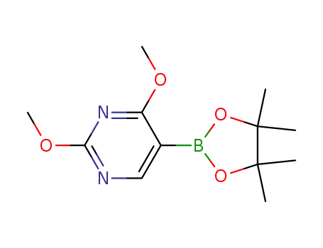 Molecular Structure of 936250-17-8 (2,4-Dimethoxy-5-(4,4,5,5-tetramethyl-[1,3,2]dioxaborolan-2-yl)-pyrimidine)